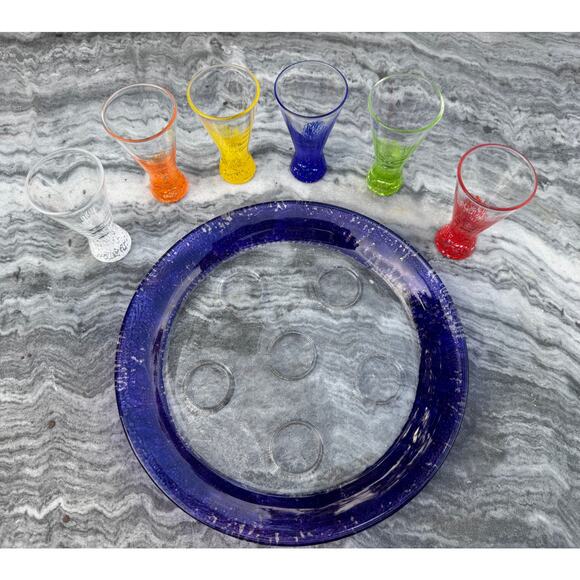 VINTAGE - Dansk VIVACIOUS Glass Cordial Liqueur Shot Glasses and Round Tray Set - Picture 7 of 10